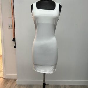 White Square Neck Bodycon Tank Dress | Minimalist Stretch Slip Dress